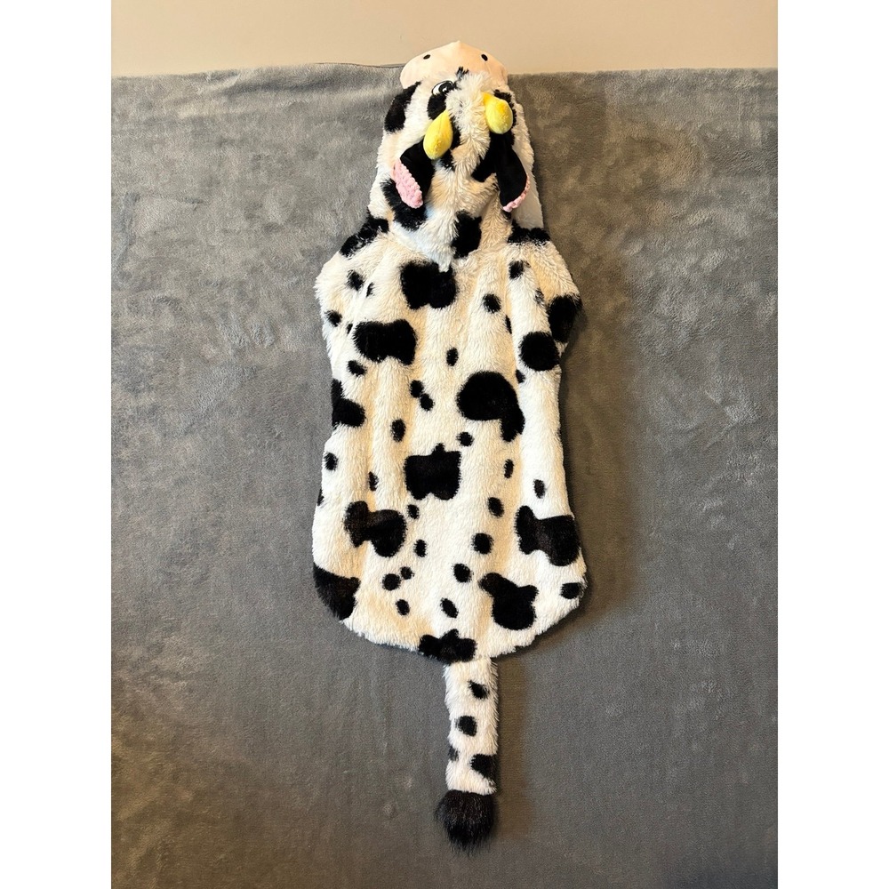 Cow Print Dog Costume Hoodie with Tail Black White Spotted Pet Apparel